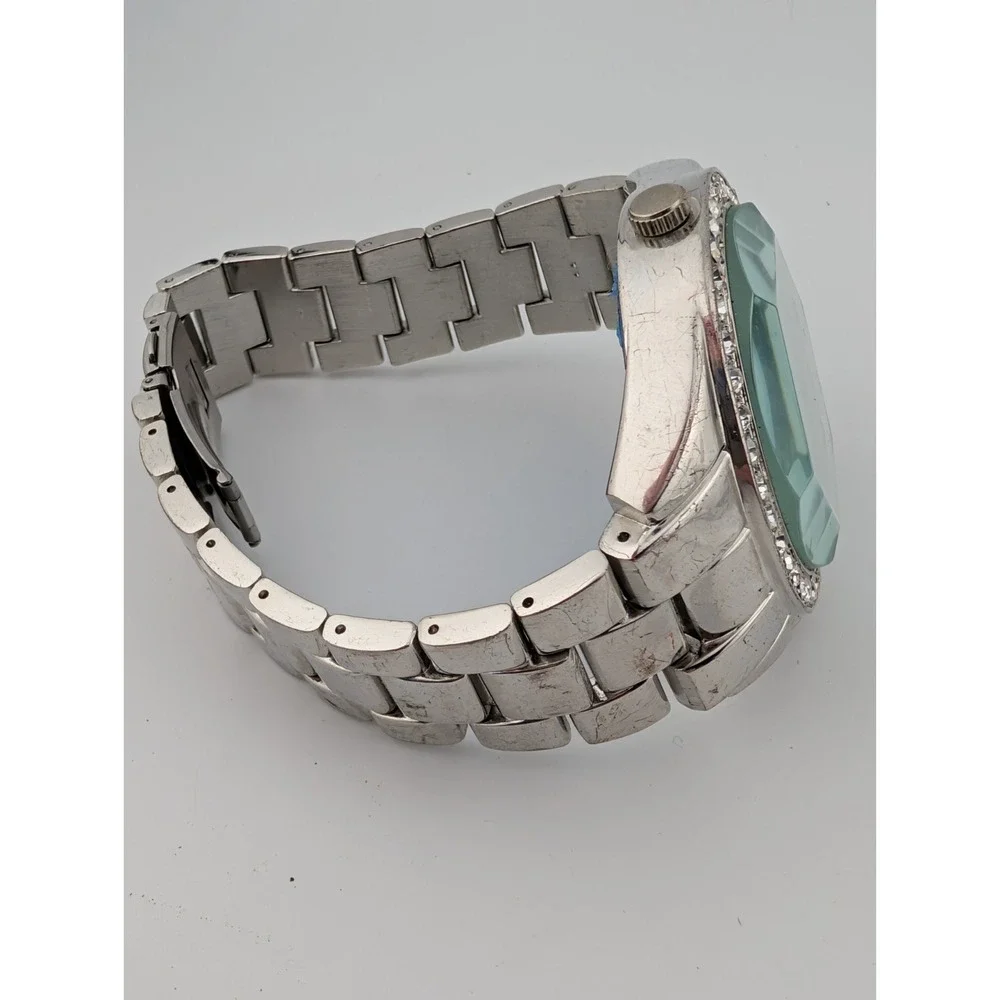 Blingstar Watch Men 50mm‎ Case Rhinestone Bezel Silver 8.5